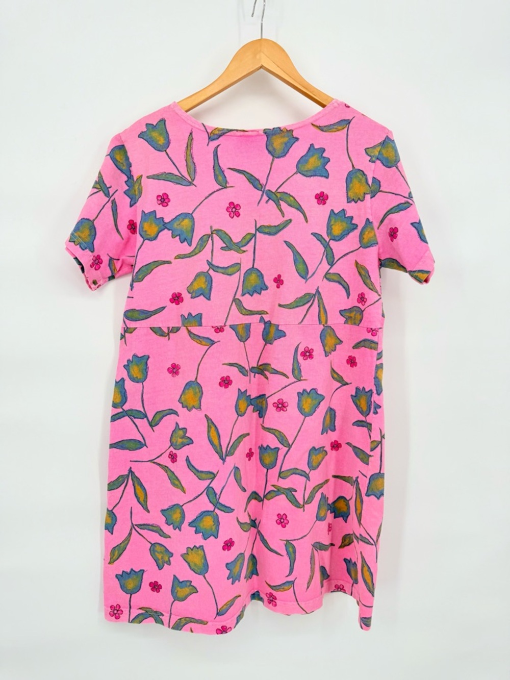 Fresh Produce Vintage 90s Dress XL Pink Floral Tulip 100% Cotton Knit US Coastal - Picture 3 of 14